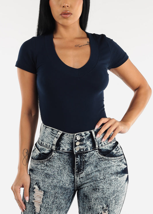 V-Neck Basic T-Shirt (Navy)